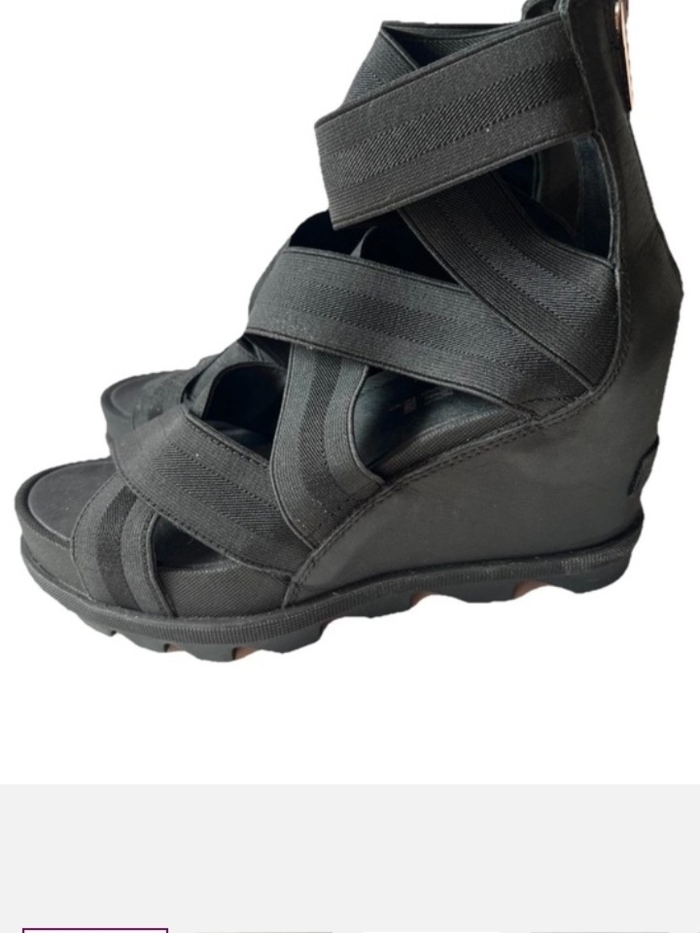 Sorel Black Crisscross Elastic Platform Sandals - Picture 3 of 4